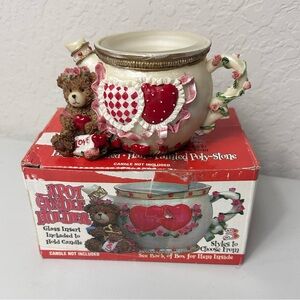 Vintage Hand Crafted Hand Painted Poly Stone Valentines Tea Light Candle Holder